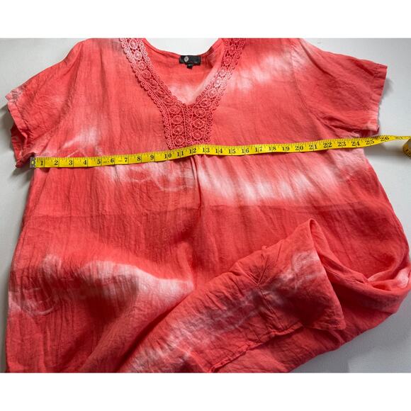 JM Italy Tunic Dress Womens XL Pink Linen Lace Beachy Coastal Vacation Cover up - Picture 4 of 12